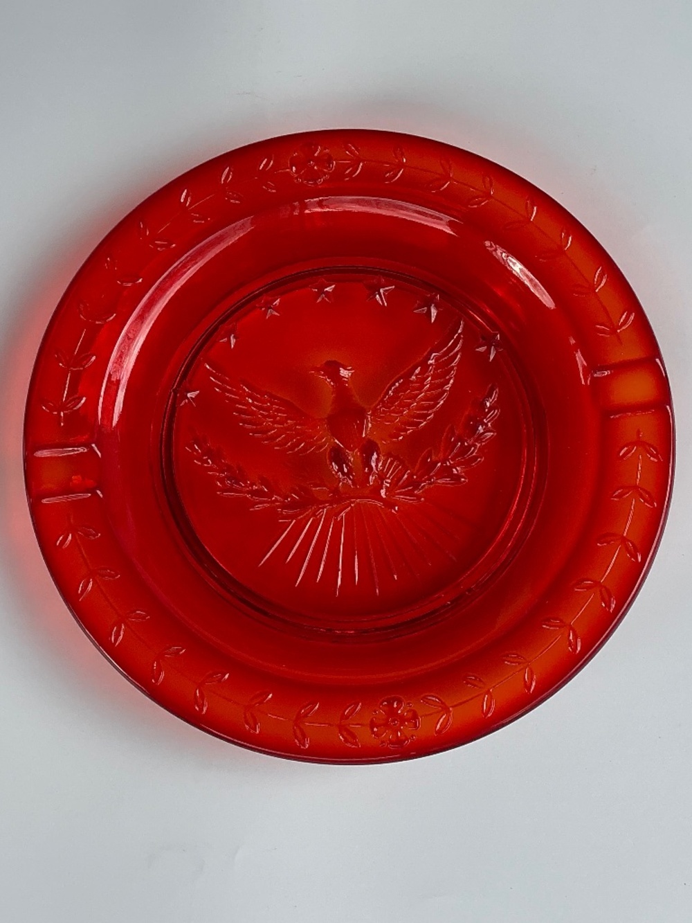 Large Ashtray Vintage American Eagle Glass Cigar Orange Red